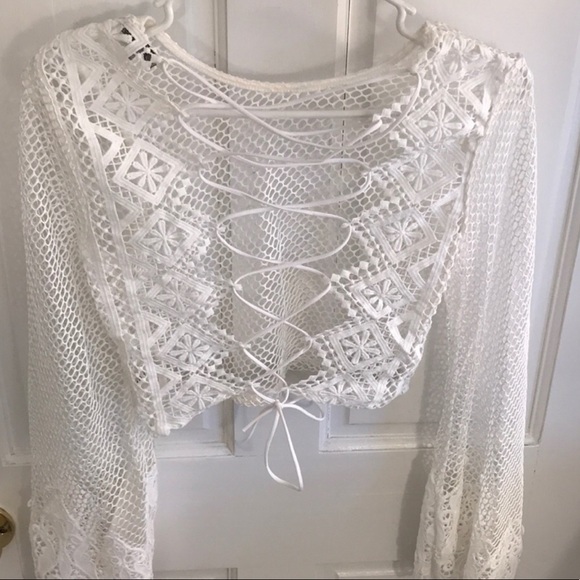 White Lace-up Fishnet Top - Picture 2 of 5